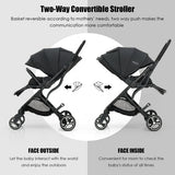 High Landscape Foldable Baby Stroller with Reversible Reclining Seat-Black