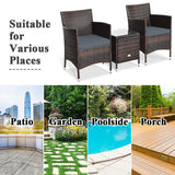 3 Pcs Outdoor Rattan Wicker Furniture Set-Gray