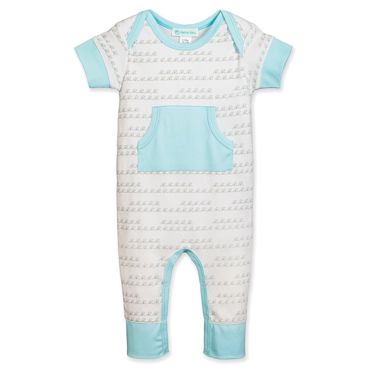 Kangaroo Romper - Aqua Wave  100% Pima Cotton by Feather Baby