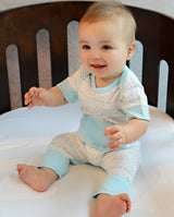 Kangaroo Romper - Aqua Wave  100% Pima Cotton by Feather Baby