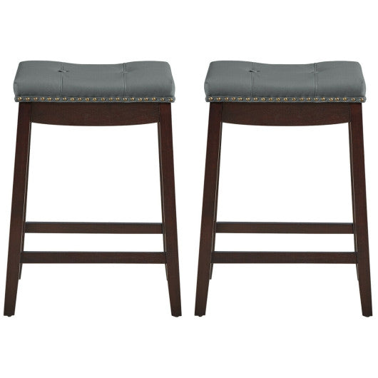 Set of 2 24-Inch Height Backless Counter Stool with Footrest-Brown