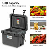 16 Quart 24-Can Capacity Portable Insulated Ice Cooler with 2 Cup Holders-Gray