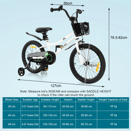 18 Feet Kid s Bike with Removable Training Wheels Black White