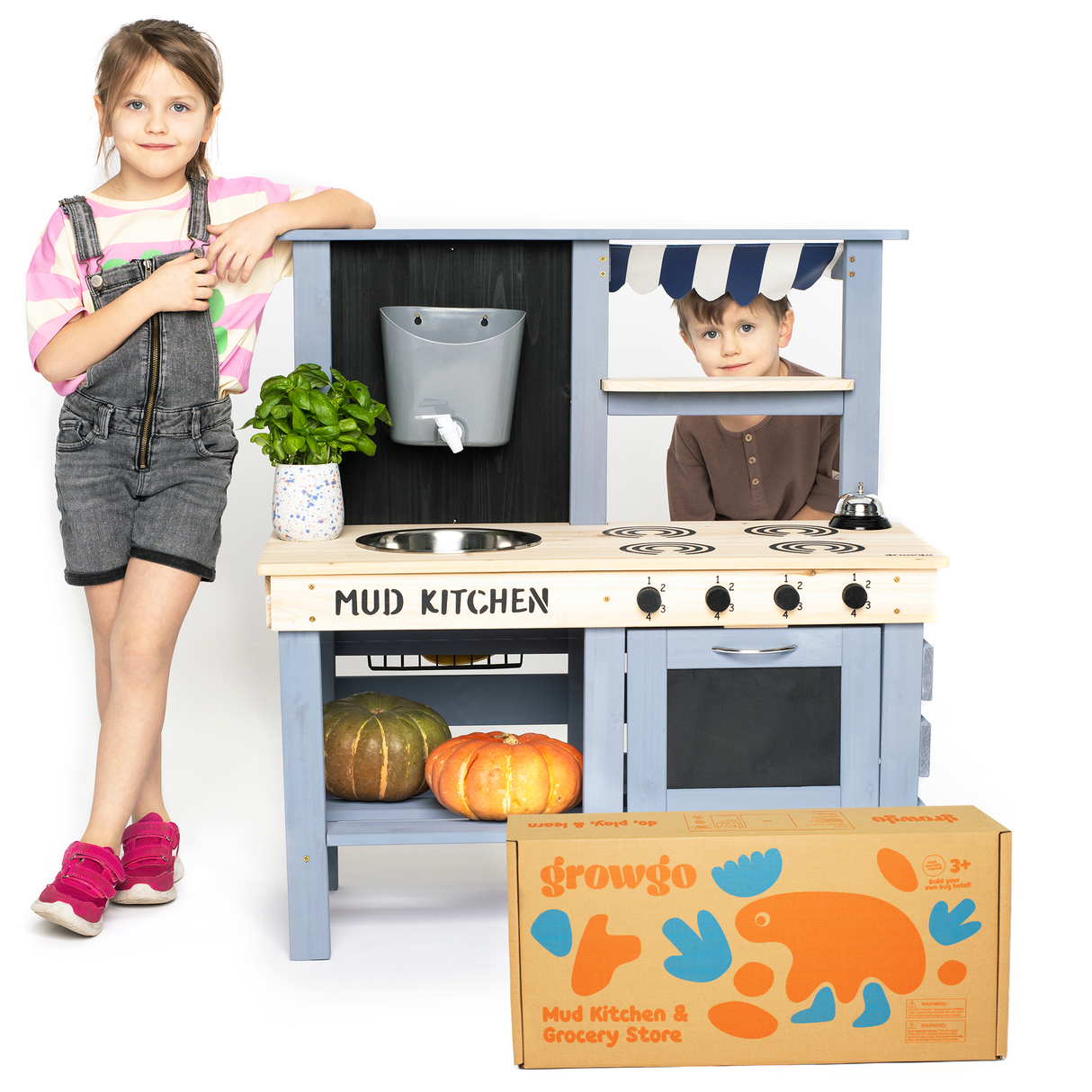 2 in 1 Wooden Outdoor Mud Kitchen & Grocery Store Pretend Play