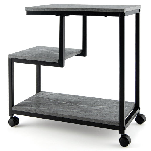 3-Tier Side Table with Storage and Universal Casters for Living Room and Bedroom-Black