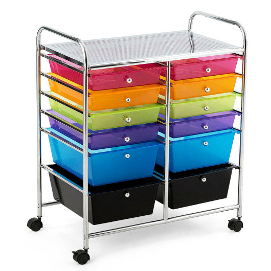 12 Drawers Rolling Cart Storage Scrapbook Paper Organizer Bins-Multicolor