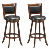 Set of 2 29 Inch Swivel Bar Height Stool Wood Dining Chair Barstool-Brown