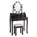 Makeup Dressing Table with Touch Switch Lighted Mirror and Cushioned Stool-Brown