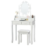 Makeup Dressing Table with Touch Switch Lighted Mirror and Cushioned Stool-White