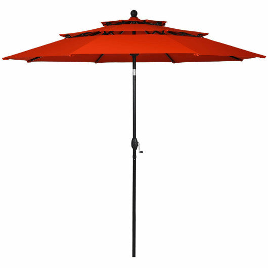 10ft 3 Tier Patio Umbrella Aluminum Sunshade Shelter Double Vented without Base-Red