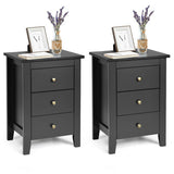 2 pcs Nightstand End Beside Table Drawers-Black
