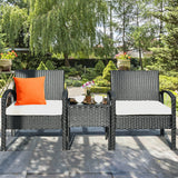 3 Pieces Outdoor Rattan Patio Conversation Set with Seat Cushions-White