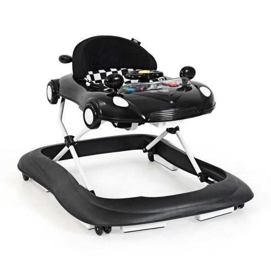 2-in-1 Foldable Baby Walker with Music Player and Lights-Black