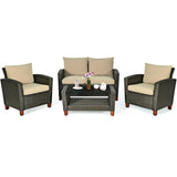 4 Pieces Patio Rattan Furniture Set with Cushions