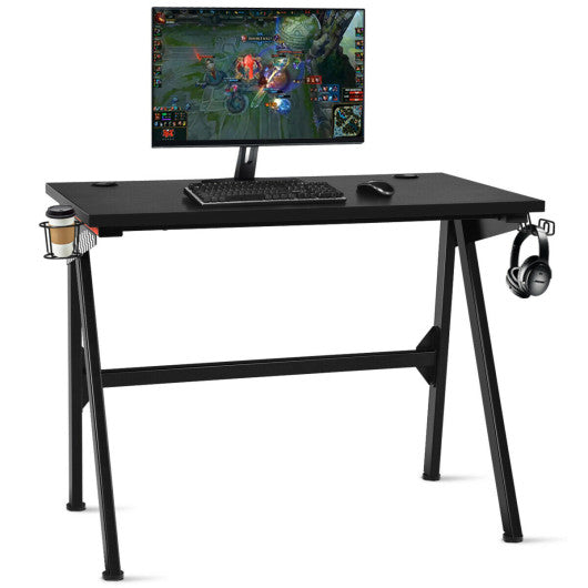 Ergonomic Computer Gaming Desk with Cup Holder and Headphone Hook