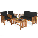 4 Pieces Patio Solid Wood Furniture Set-Black