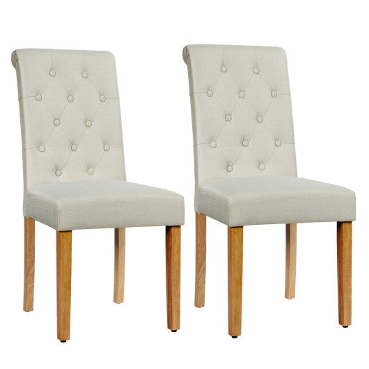 2 Pieces Tufted Dining Chair Set with Adjustable Anti-Slip Foot Pads-Beige