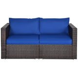 2PCS Patio Rattan Sectional Conversation Sofa Set-Navy