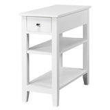 3-Tier Nightstand Bedside Table Sofa Side with Double Shelves Drawer-White