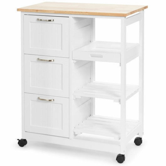 Rolling Kitchen Island Utility Storage Cart with 3 Large Drawers-White