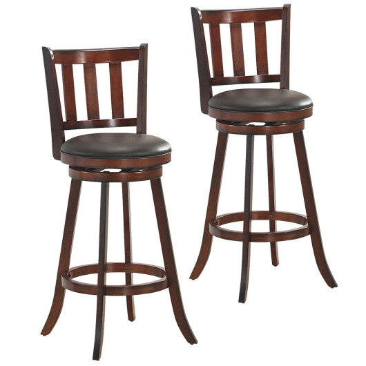 2 Pieces 360 Degree Swivel Wooden Counter Height Bar Stool Set with Cushioned Seat-31 inches