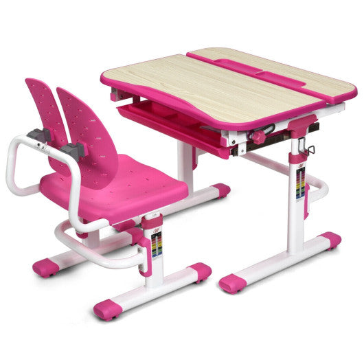 Height Adjustable Kids Study Desk and Chair Set-Pink