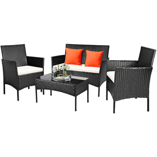 4 Pcs Patio Rattan Cushioned Sofa Furniture Set