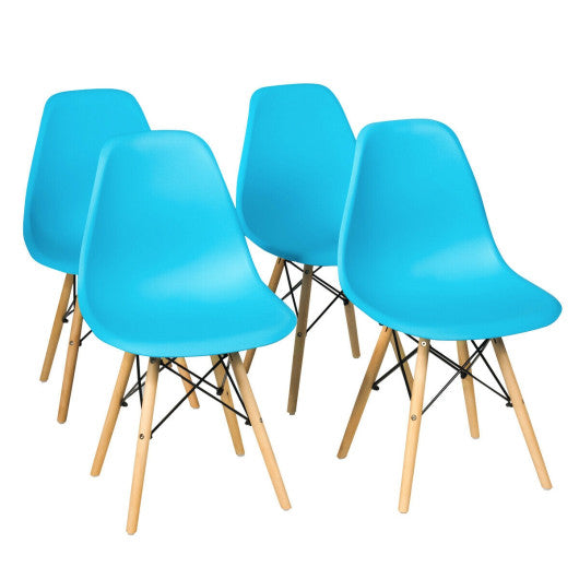 4 Pieces Modern Armless Dining Chair Set with Wood Legs-Blue