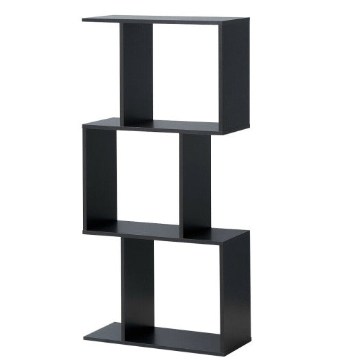 2/3/4 Tiers Wooden S-Shaped Bookcase for Living Room Bedroom Office-3-Tier