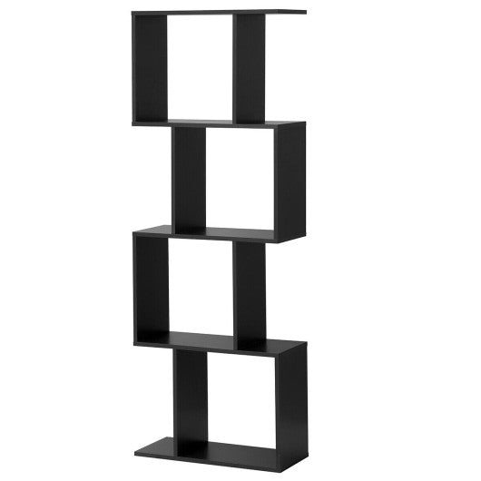 2/3/4 Tiers Wooden S-Shaped Bookcase for Living Room Bedroom Office-4-Tier