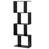 2/3/4 Tiers Wooden S-Shaped Bookcase for Living Room Bedroom Office-4-Tier