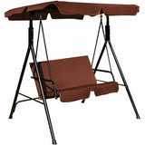 Loveseat Cushioned Patio Steel Frame Swing Glider-Brown