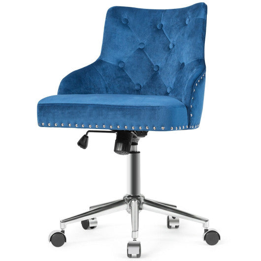 Tufted Upholstered Swivel Computer Desk Chair with Nailed Tri-Blue