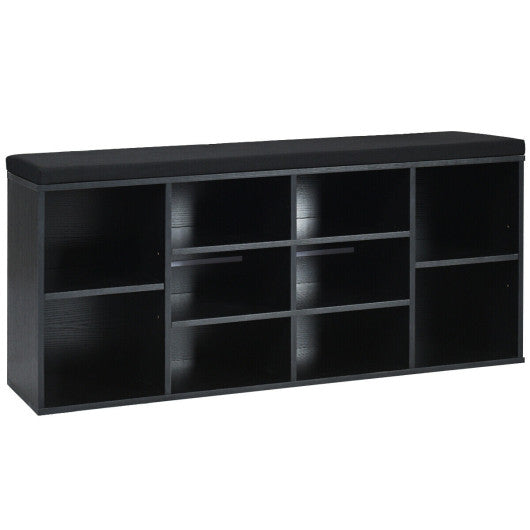 10-Cube Organizer Shoe Storage Bench with Cushion for Entryway-Black