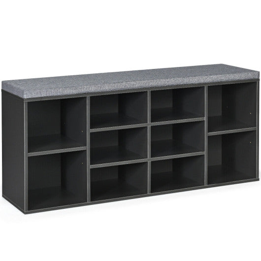 10-Cube Organizer Shoe Storage Bench with Cushion for Entryway-Gray