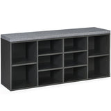 10-Cube Organizer Shoe Storage Bench with Cushion for Entryway-Gray