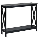 2-Tier Console X-Design Sofa Side Accent Table-Black