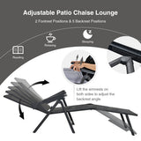 2 Pieces Foldable Chaise Lounge Chair with 2-Position Footrest-Gray