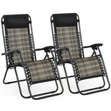 2 Pieces Folding Patio Rattan Zero Gravity Lounge Chair-Gray
