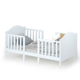 2-in-1 Classic Convertible Wooden Toddler Bed with 2 Side Guardrails for Extra Safety-White