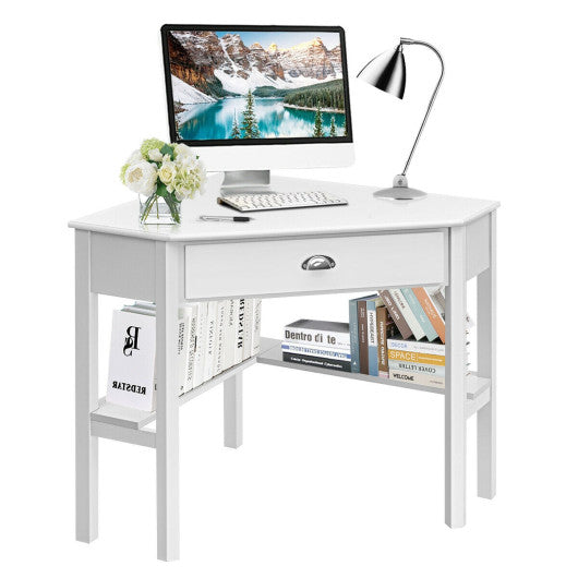 Corner Wooden Piece Laptop Computer Desk-White