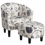 Modern Accent Tub Chair and Ottoman Set with Fabric Upholstered-Gray