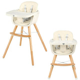 3-in-1 Convertible Wooden High Chair with Cushion-Beige