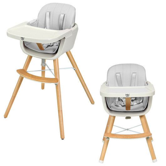3-in-1 Convertible Wooden High Chair with Cushion-Gray