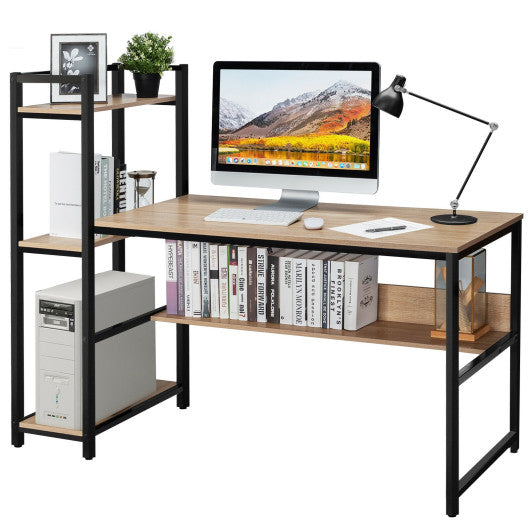 59-Inch Computer Desk Home Office Workstation 4-Tier Storage Shelves-Natural