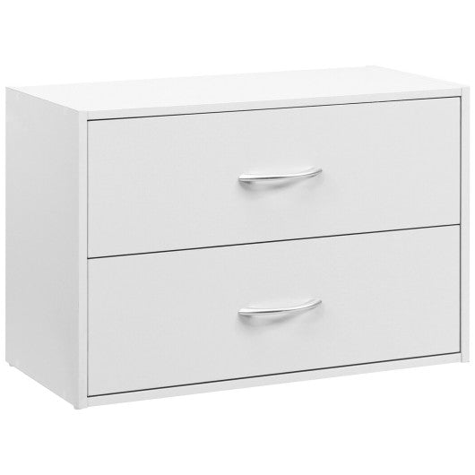 2-Drawer Stackable Horizontal Storage Cabinet Dresser Chest with Handles-White