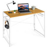 Folding Computer Desk Writing Study Desk Home Office with 6 Hooks-Natural