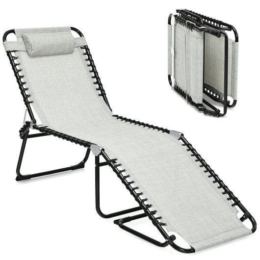 Folding Heightening Design Beach Lounge Chair with Pillow for Patio-Gray