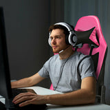 PU Leather Gaming Chair with USB Massage Lumbar Pillow and Footrest -Pink