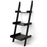 3.7 Ft 3-Tier Wooden Leaning Rack Wall Book Shelf Ladder-Black